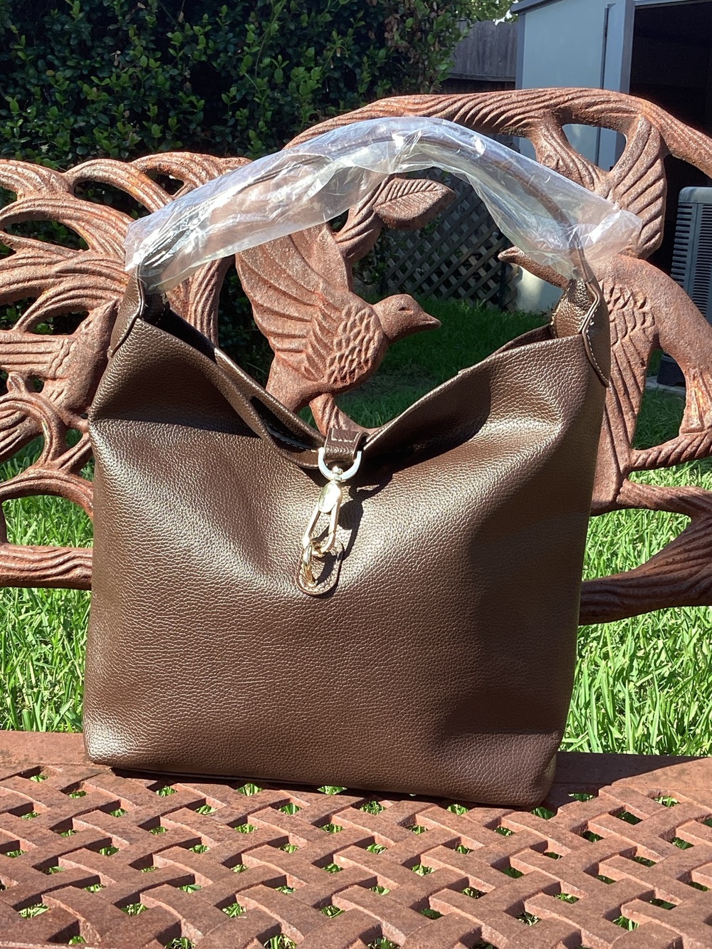 Vegan Leather Mahogany Brown Hobo Shoulder Hook Close Bag